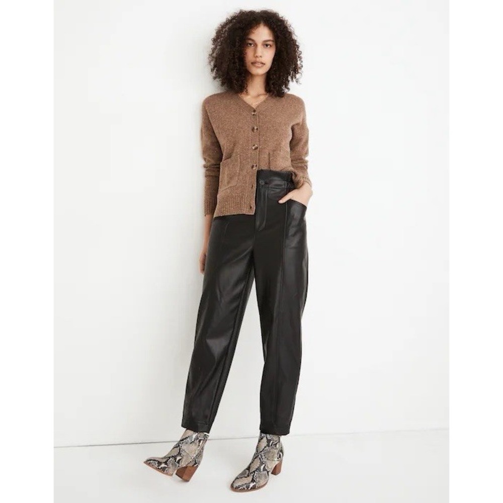 Madewell Women's High Rise Vegan Faux Leather Pull On Paperbag Pants Black Sz 6